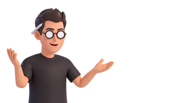 Aurelio con gafas y un lápiz junto al pelo, sonriendo y extendiendo ambas manos.